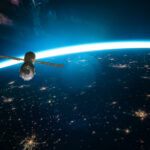 space station against the dawn of the planet earth Elements of this image furnished by NASA 3D illustration.